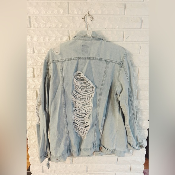 one 5 one Light Blue Distressed Jean Jacket with Embellishments - Picture 5 of 5